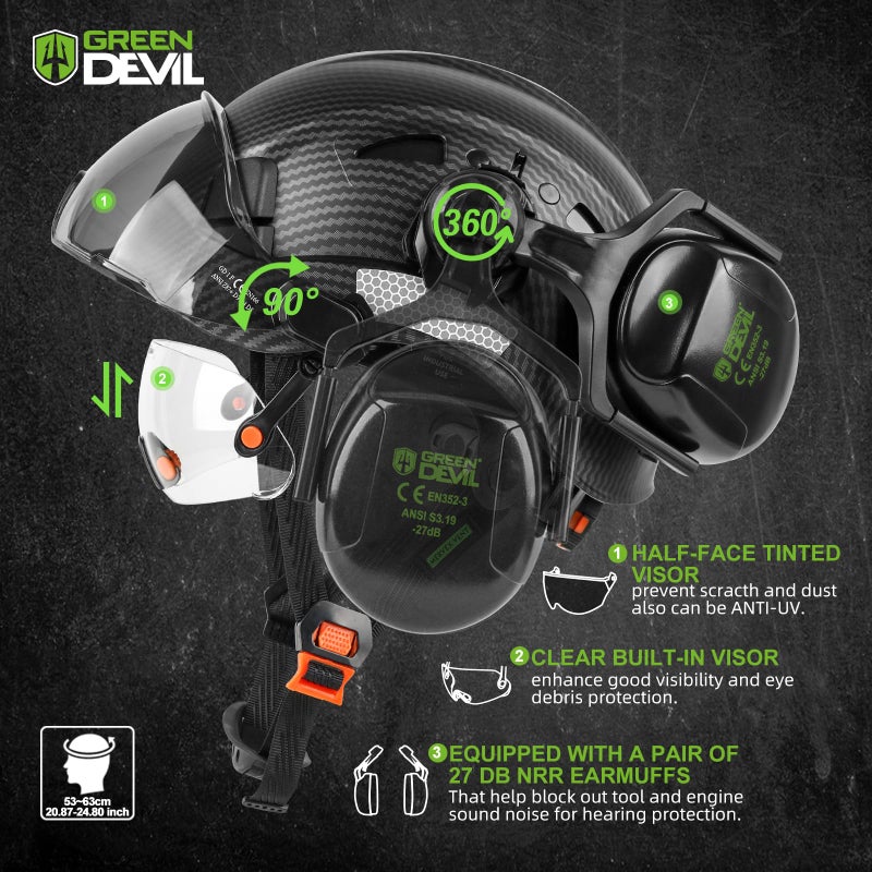 GREEN DEVIL خوذة أمان ذات قبعة صلبة من GREEN DEVIL مع قناع وأغطية للأذن للرجال والنساء ذات فتحات تهوية للعمل Hardhat ANSI Z89.1 Cascos De Construccion لغابات البناء الصناعية - Image 2